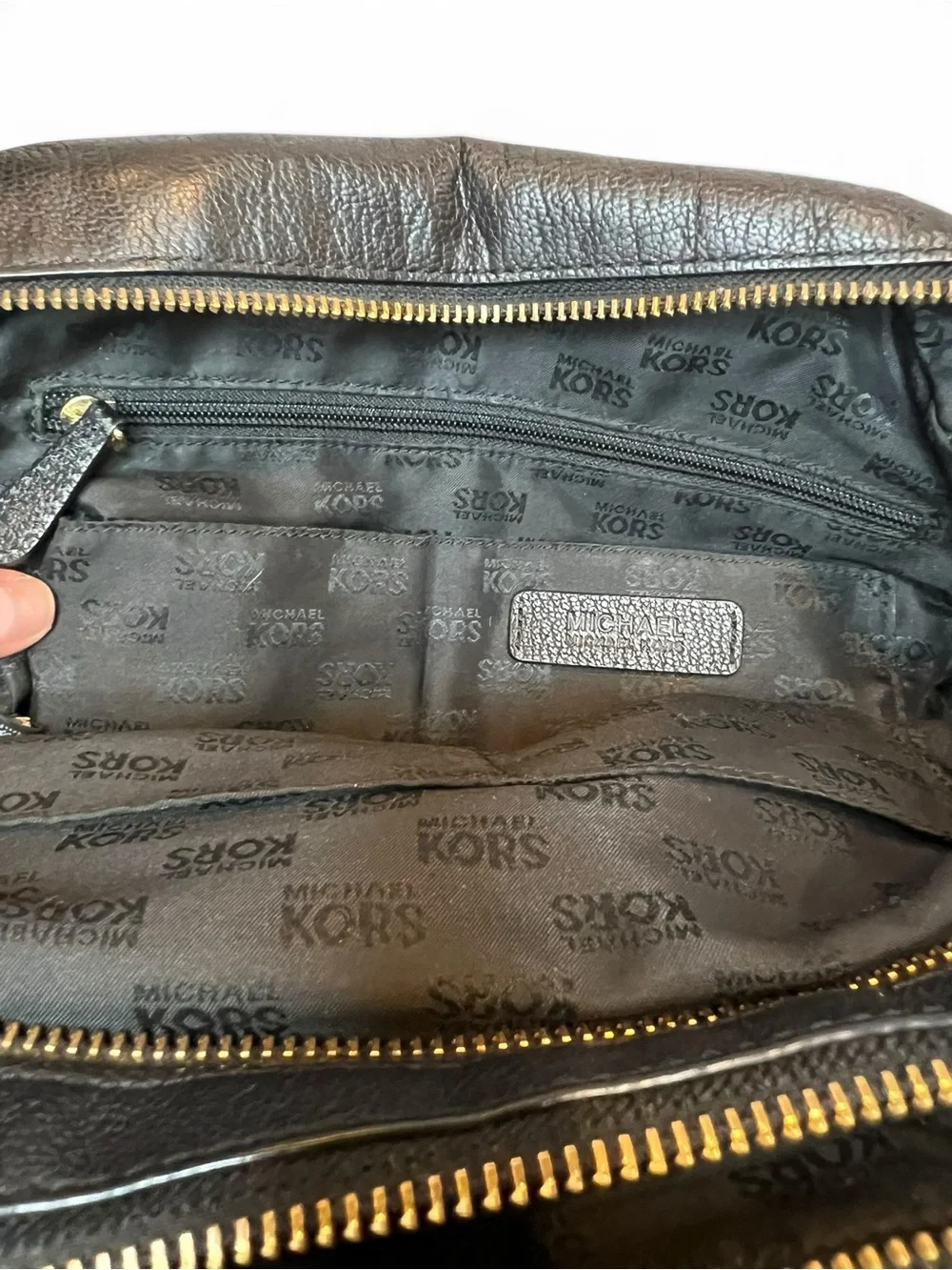 Michael Kors Black Pebbled Leather Dome Satchel Gold Hardware